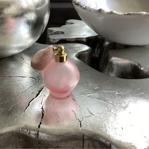 COPY - I W rice made in Japan pink frosted perfume bottle vintage 1940s